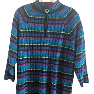 Vintage Maggie Lawrence Woman’s Size 18-20 Pullover Red Black‎ Striped Sweater